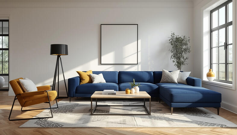 3. Navy & Mustard Modern Living Room 3. Navy & Mustard Modern Living Room