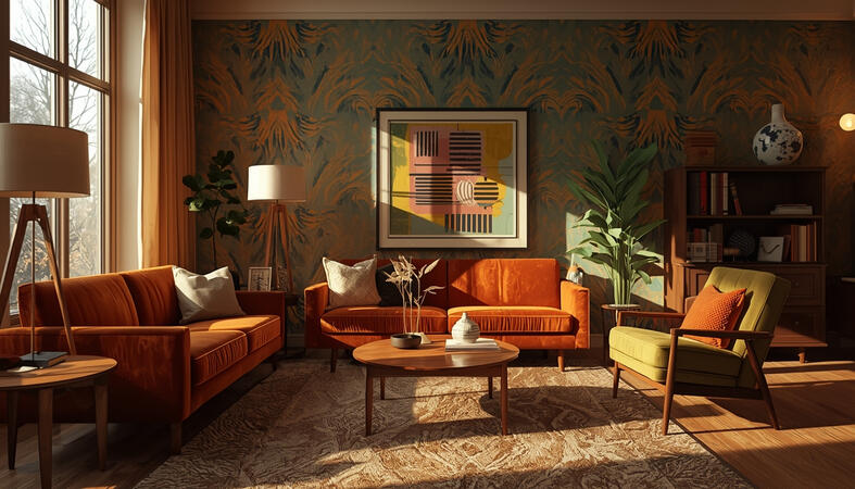 5. 1970s-Inspired Modern Living Room