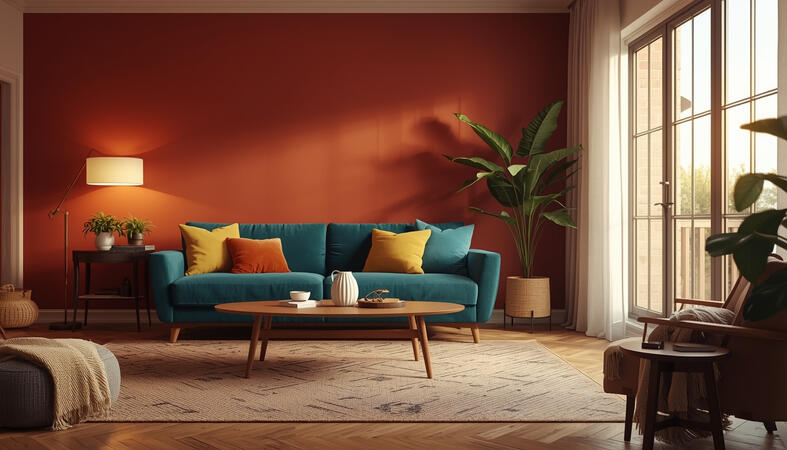 1. Terracotta &amp; Teal Living Room